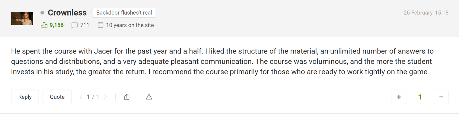 GipsyTeam forum review from Crownless on the year-and-a-half course